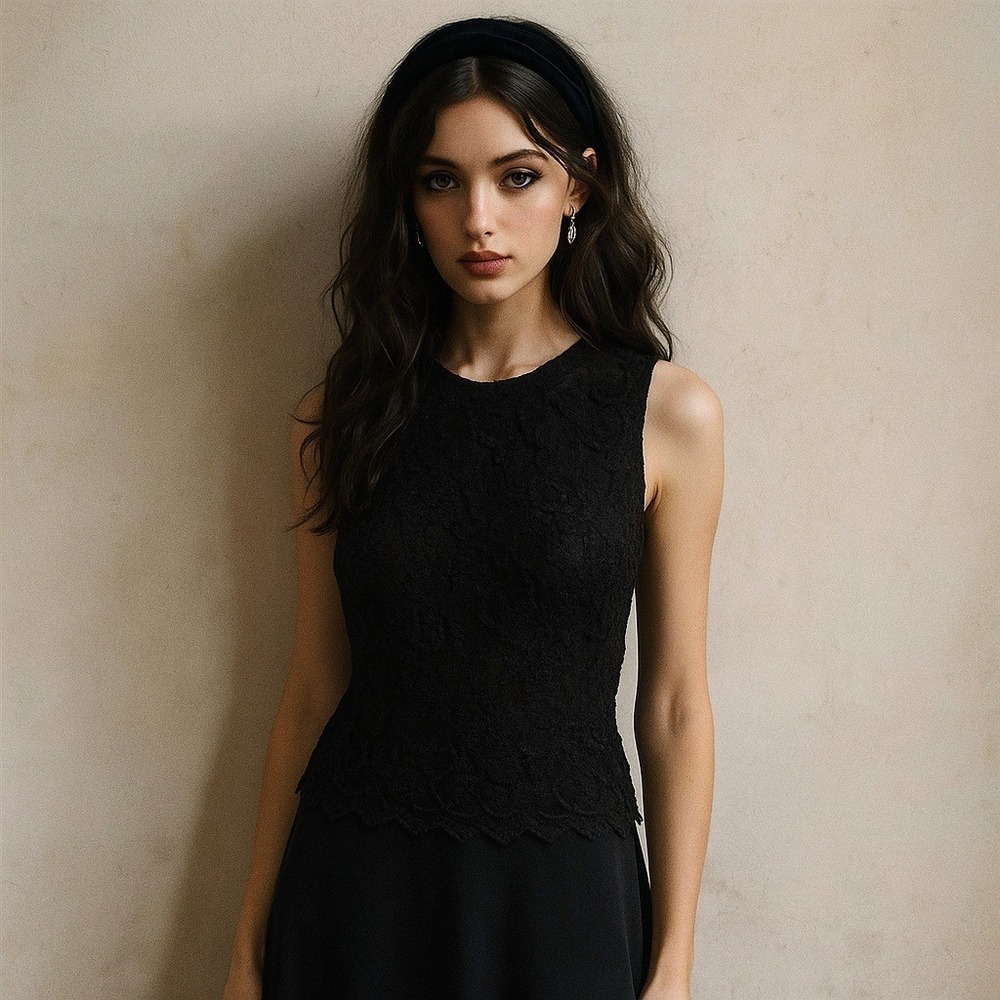 Linda Leal Womens Whimsigoth Sleeveless Lace Overlay Top‎ Size S Dark Romantic